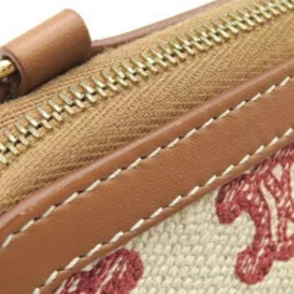 Celine Triomphe Shoulder Bag Chain Clutch Canvas Leather Brown Beige Red - Picture 5 of 11